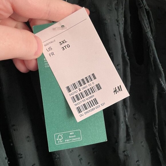 H & M Divided Women Plus 3XL Green Swiss Dot Sheer Long Sleeve Blouson Dress NWT - Picture 7 of 11